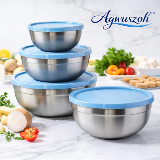 Aqwuszoh™ Stainless Steel Mixing Bowl Set – Nesting Kitchen Prep Bowls with Airtight Lids