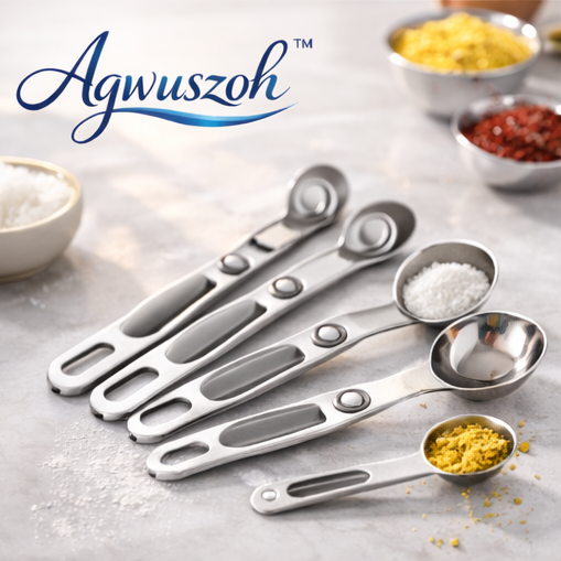 Aqwuszoh™ Stainless Steel Measuring Spoon Set – Magnetic Double-Sided Measuring Spoons