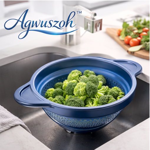 Aqwuszoh™ Collapsible Silicone Colander – Space Saving Kitchen Strainer