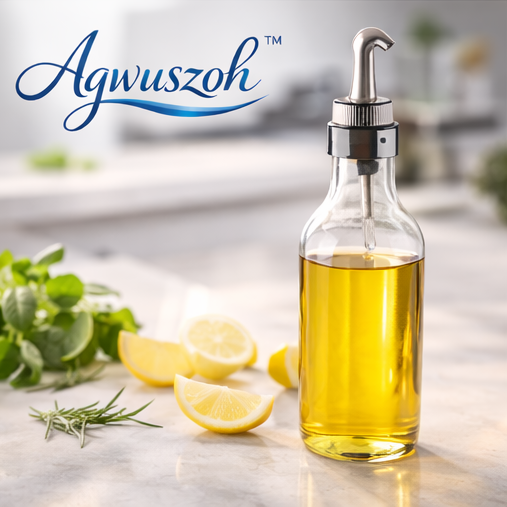 Aqwuszoh™ Glass Oil Dispenser Bottle – Olive Oil Pourer with Stainless Steel Spout